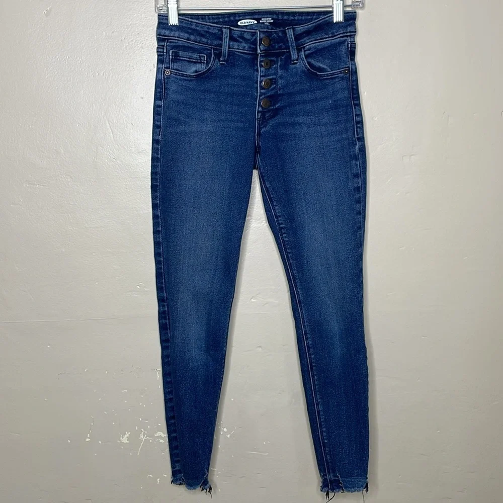 OLD NAVY Jeans ROCKSTAR Super Skinny Ankle Mid Rise Button Fly Raw Hem Size 0